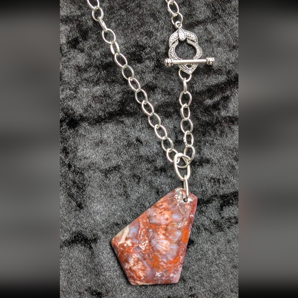 Handcrafted Ladies Mexican Crazy Lace Agate Shield Necklace